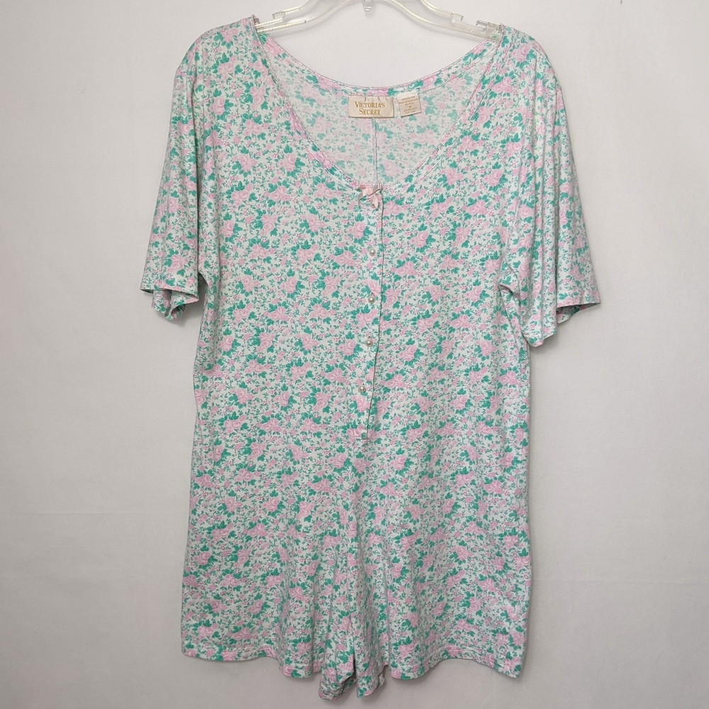 Victoria's Secret VTG Gold Label Pearl Button Cotton Floral Romper